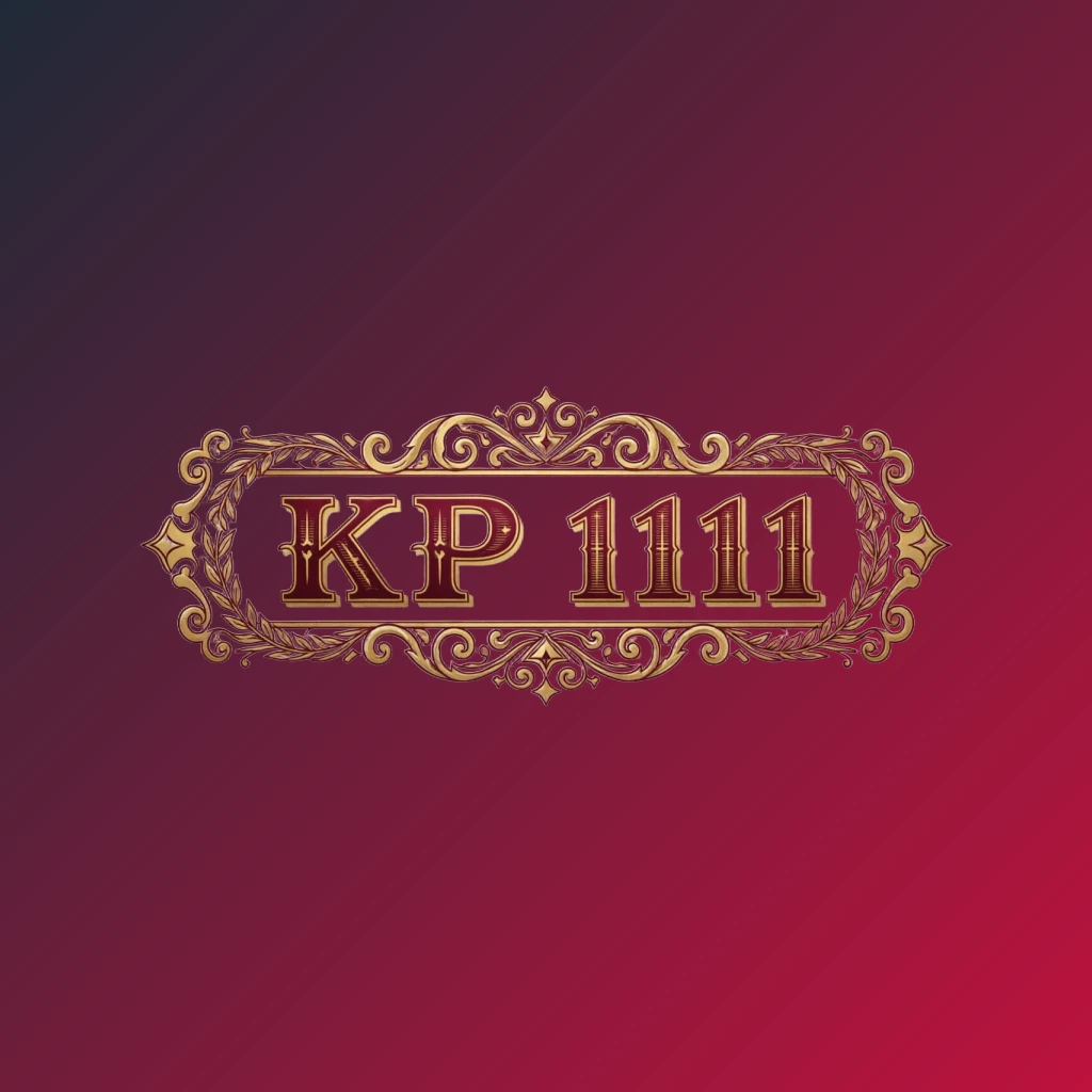 Vintage emblem logo of KP 1111 with classic typography and an ornamental frame in retro premium style, designed as a horizontal rectangular wordmark with a transparent background